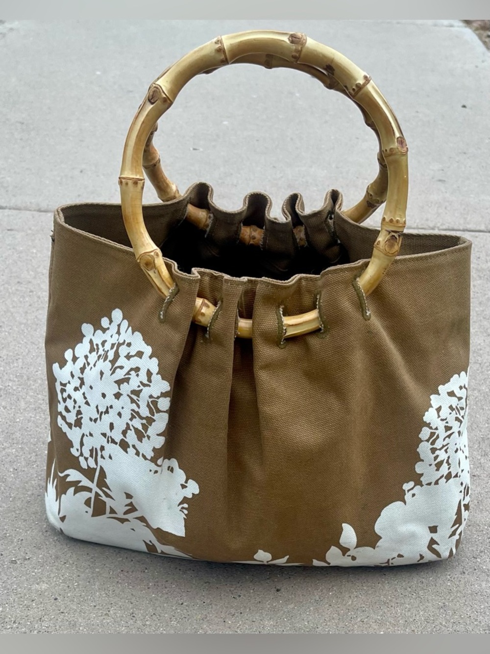 Banana Republic Brown Canvas Bag Bamboo Handles